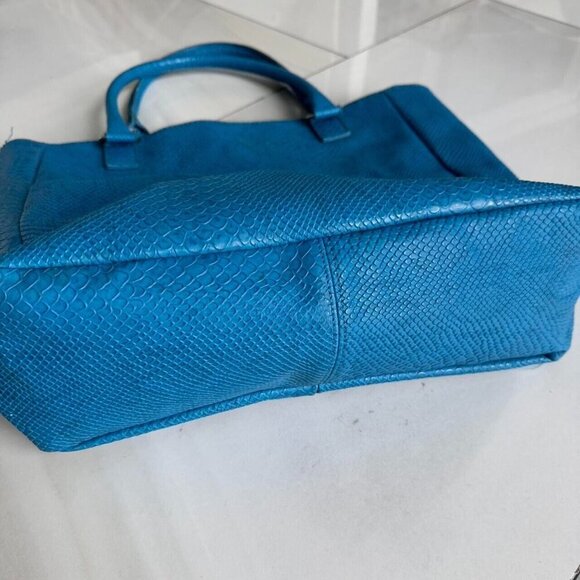 Large Blue Neiman Marcus Faux Snakeskin Tote Clean - Picture 7 of 8